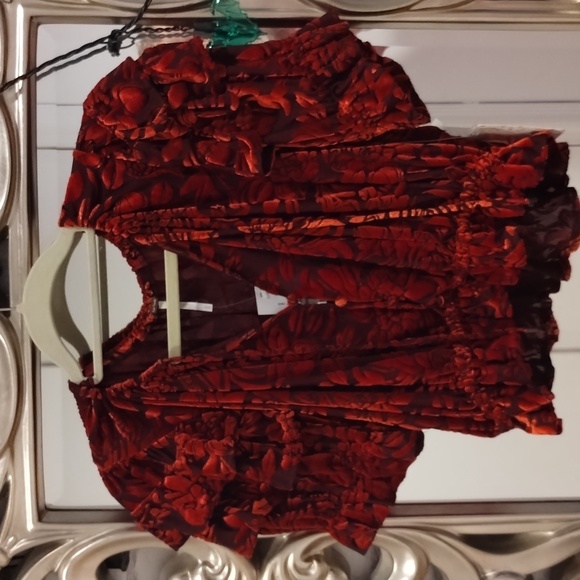 Free People Velvet Ruffle Top Size M - Picture 5 of 7